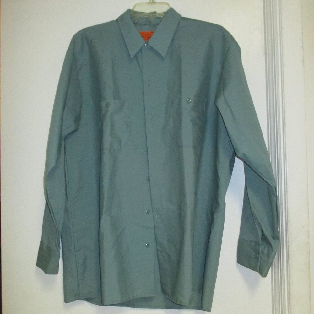 Shirt-Long Sleeve “Perfect” Men’s L Blue Grey  Buttoned Down Collared Work Shirt